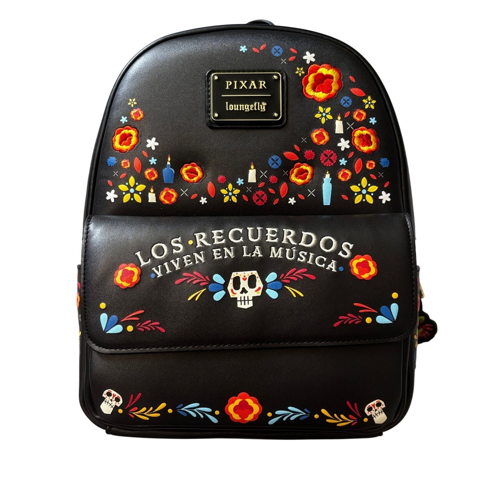 Loungefly Disney Pixar Coco Los Recuerdos Floral Mini Backpack Dante Charm NEW